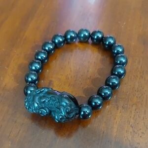 Carved Plastic Black Feng Shui Pixiu Stretch Bracelet Wealth And Good Luck